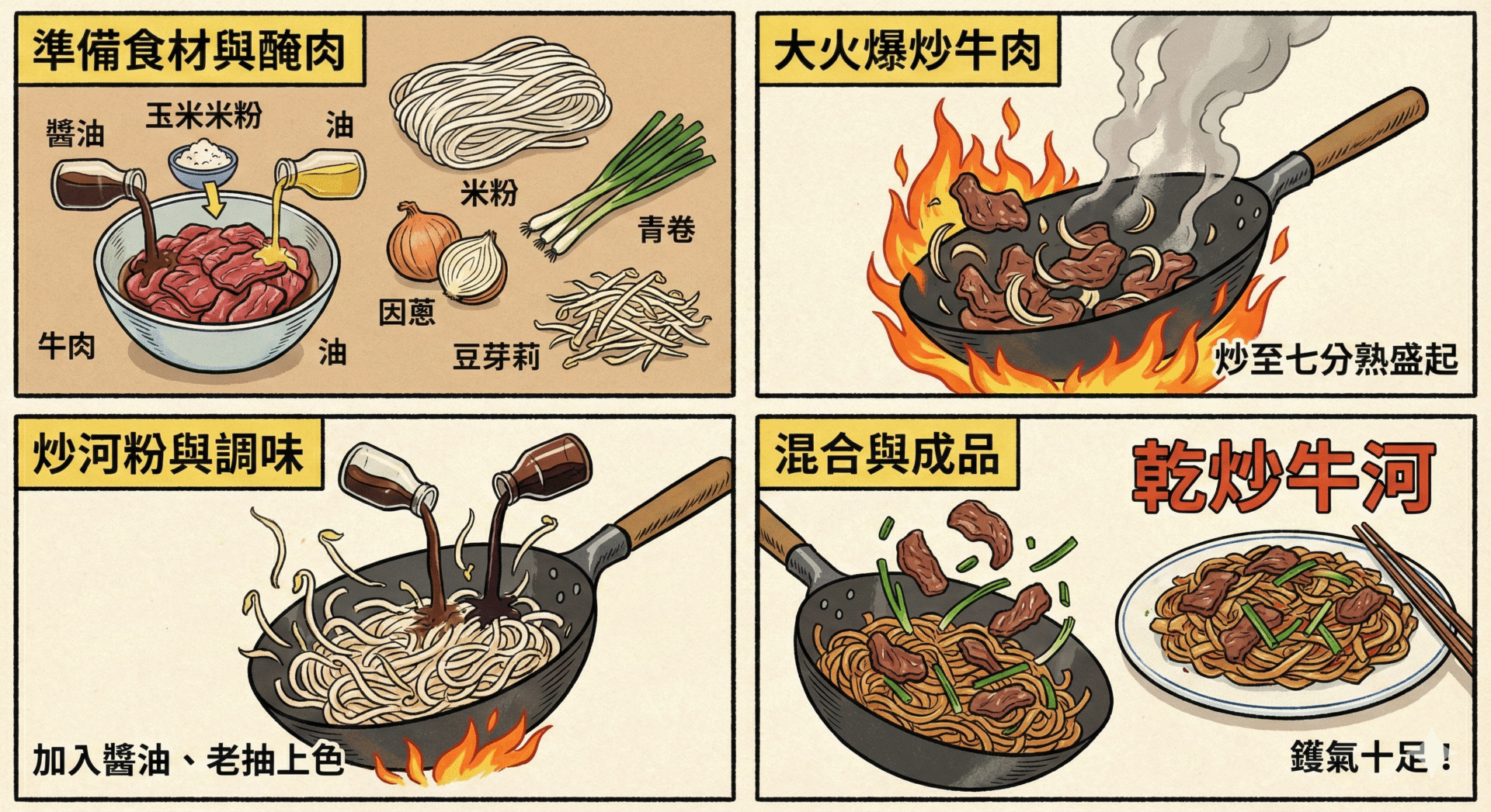 乾炒牛河食譜圖解 - Nano Banana Pro AI 生圖Prompt 